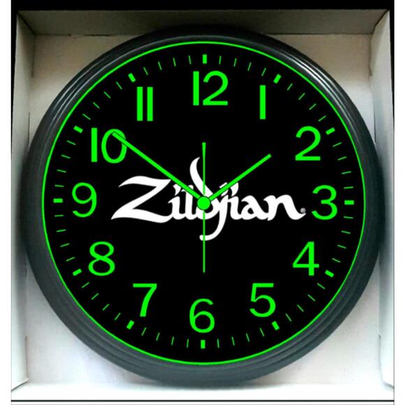 Glow In The Dark Zildjian Cymbal Drum Room Music Studio Glow in Dark Wall Clock